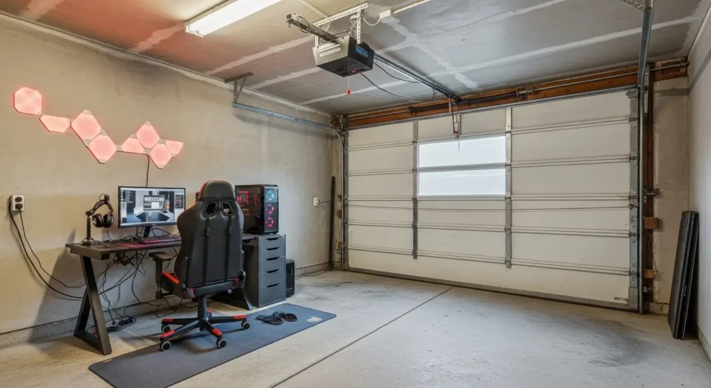 Garage gaming room conversion